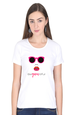 Women's BeYoutiFul T-Shirt with abstract face and lips graphic