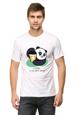 Regular fit t-shirt with panda holding coffee graphic