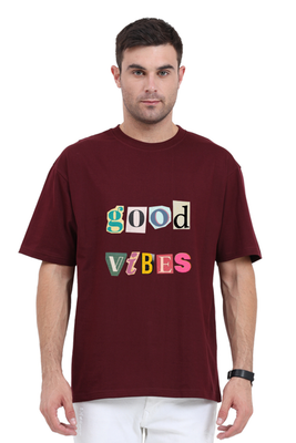 Oversized t-shirt with Good Vibes text graphic by Rizz Studio