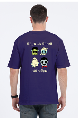 4 halloween characters with the text Trick or Treat Collection on the back – Oversized T-shirt by Rizz Studio