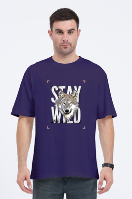 Oversized t-shirt with wolf graphic and Stay Wild text by Rizz Studio