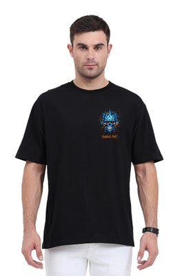 An image of a flaming skull on the chest pocket area – Oversized T-shirt by Rizz Studio