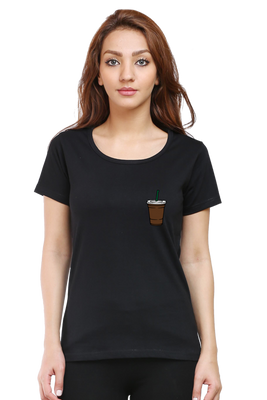 Women's Coffee Glass Chest Print T-Shirt with small coffee glass graphic on chest
