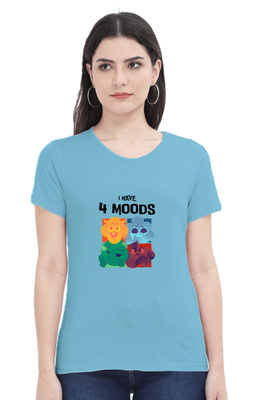 Women’s t-shirt with four moods graphic and text by Rizz Studio