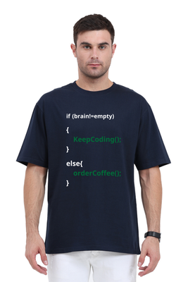 Oversized t-shirt with Coffee & Code code snippet graphic by Rizz Studio