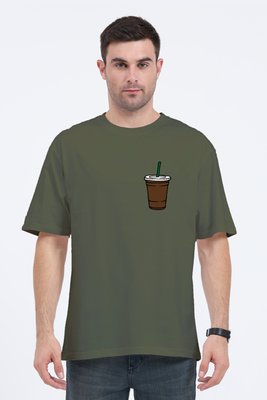 Oversized t-shirt with minimal coffee glass chest print