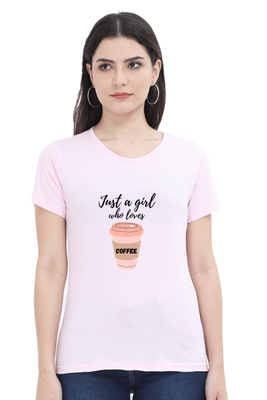 Women's Just a Girl Who Likes Coffee T-Shirt with coffee quote graphic