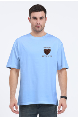 Coffee beans in heart shape with the text Certified Coffee Lover on the chest pocket area – Oversized T-shirt by Rizz Studio
