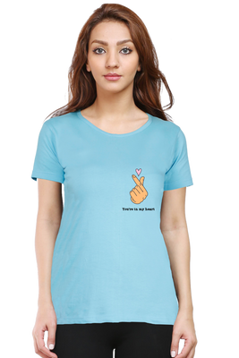 Two fingers showing heart sign and the text written You're in my Heart on the chest pocket area. – Women’s Regular Fit T-shirt by Rizz Studio