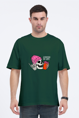 Oversized Coffee is Life T-Shirt with large coffee text graphic