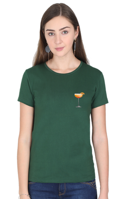 Women's Pocket Cocktail T-Shirt with small cocktail graphic on pocket area
