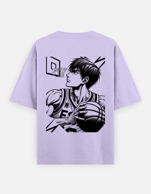 Oversized t-shirt with minimal white basketball net graphic, designed by Rizz Studio.