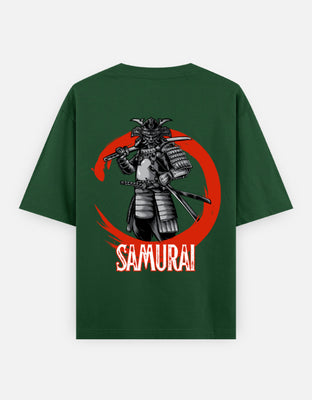 Oversized t-shirt featuring detailed samurai in armor with bold red circle, designed by Rizz Studio.