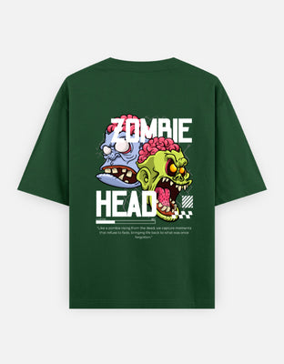 Oversized t-shirt with colorful zombie heads and glitchy text Zombie Head, designed by Rizz Studio.