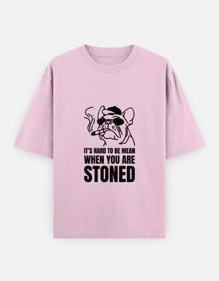 Cartoon-style graphic of sleepy eyes with the word “STONED” in wavy, bold text – chill and relaxed design for a laid-back mood.