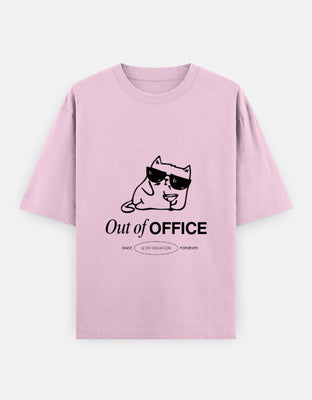Oversized t-shirt featuring a gangster cat wearing sunglasses and a gold chain graphic print. Out of Office
