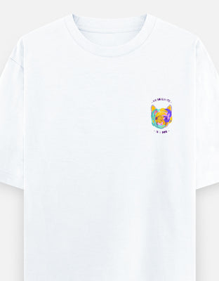 Oversized t-shirt with a vibrant, abstract illustration of a dog (French bulldog style) and the caption "My Soulmate Is A Dog" in bold purple text.